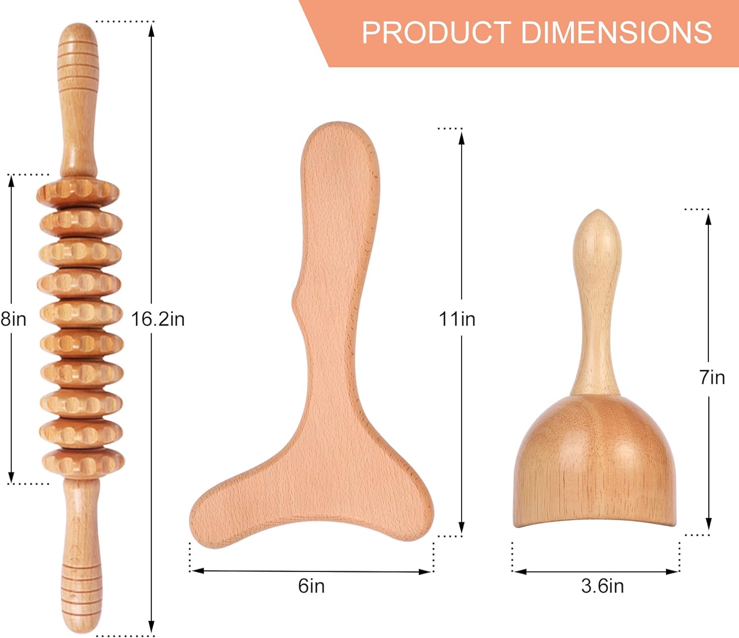 3-in-1 Wood Therapy Massage Tools Lymphatic Drainage Massager Wooden Massager for Maderoterapia,Anti-Cellulite, Body Sculpting & Contouring