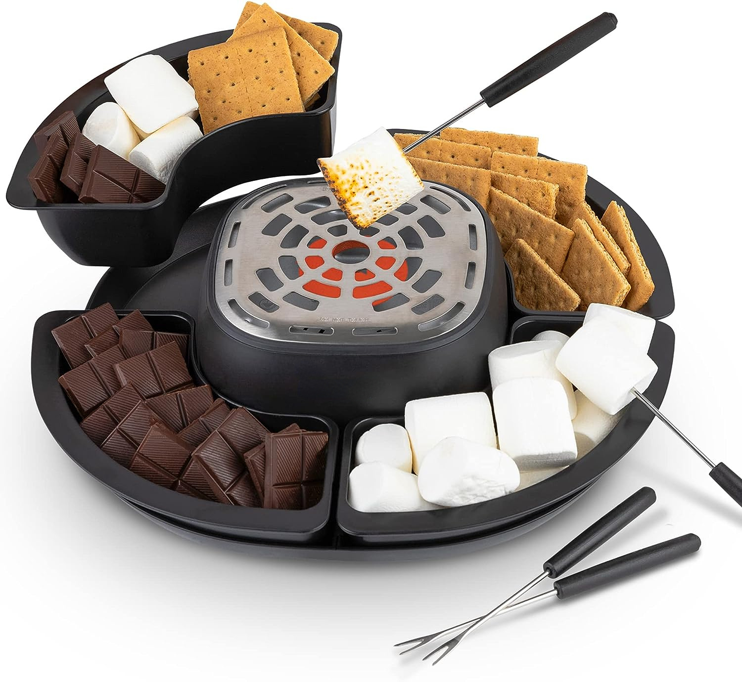 Flameless Electric Marshmallow Roaster – 4 Detachable Trays & 4 Roasting Forks – Gift Set & Date Night Idea. Movie Night Supplies & Housewarming Gift