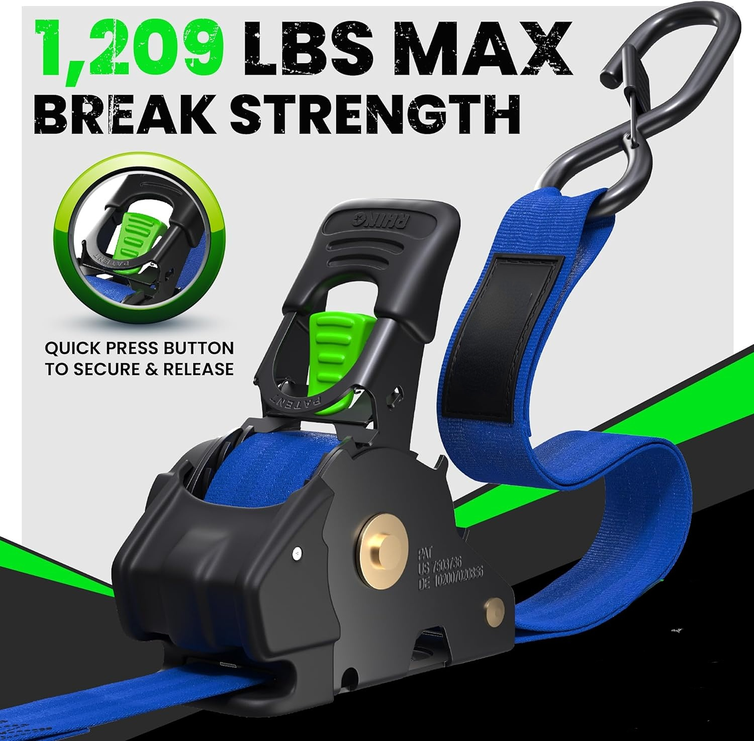 Retractable ratchet Tie down Band (4PK) - 1,209 LBS guaranteed maximum breaking strength! Includes (4) Ultimate 1 
