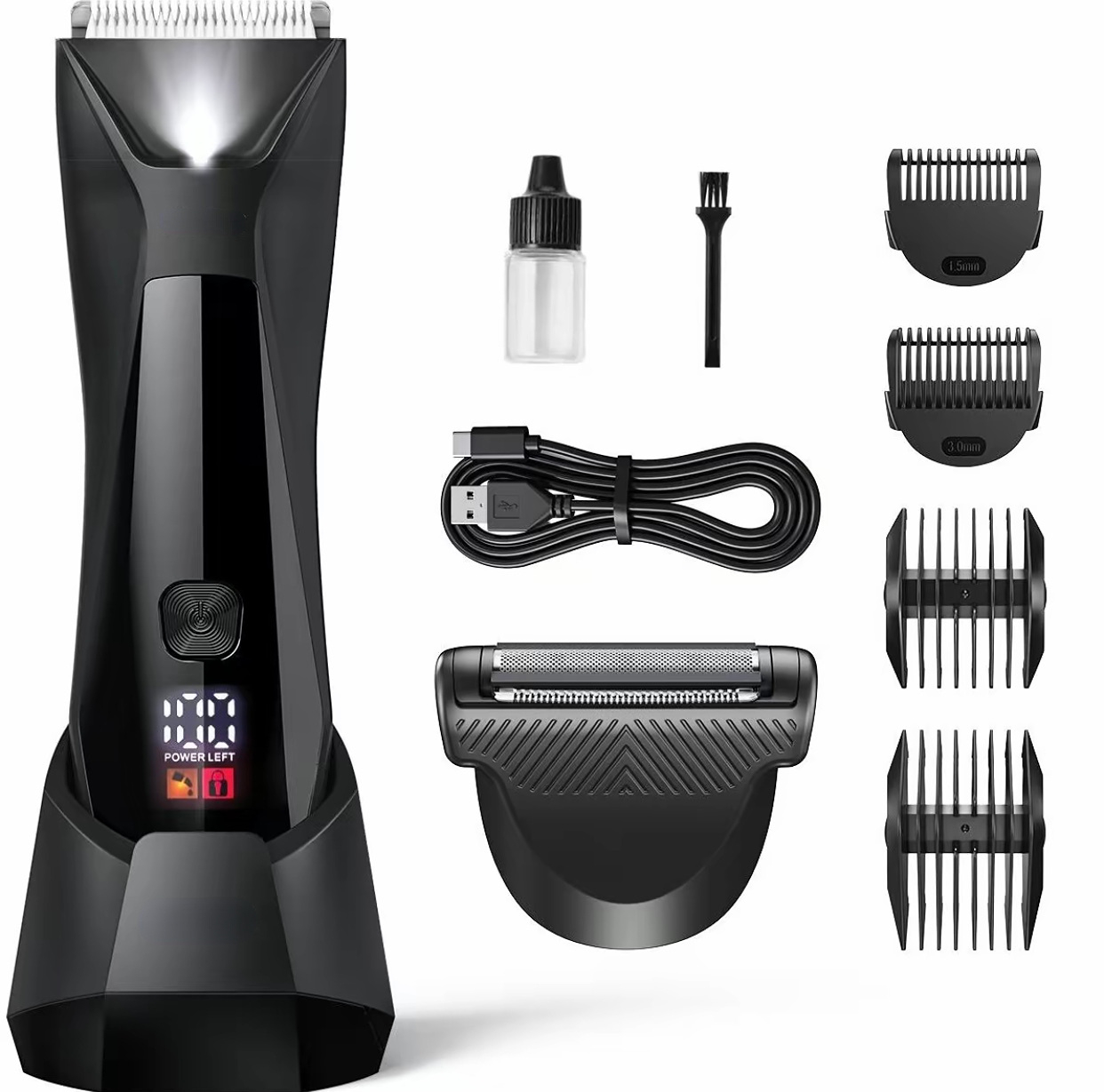 Ball Trimmer Men, 2-in-1 Body Shaver Pubic Hair Trimmer for Men Manscape Trimmer Body Hair Trimmer Ball Shaver Body Groomer Dual-Head Ceramic Trimmer & Foil Blades IPX7 Waterproof