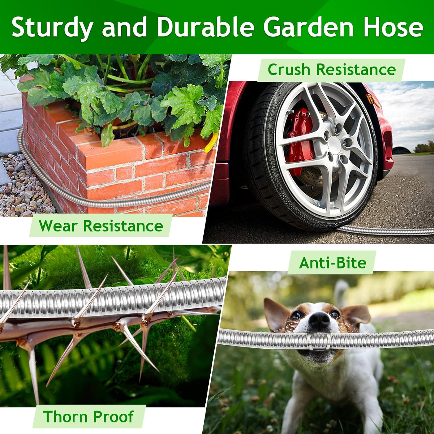 Garden Hose 100FT-Stainless Steel Water Hose with 10 Function Nozzle & Solid Fittings,No-Kink & No-Tangle,Lightweight Metal Garden Hoses,Anti-Rust Heavy Duty Water Hoses for Yard,Car Wash,Farm,Pet