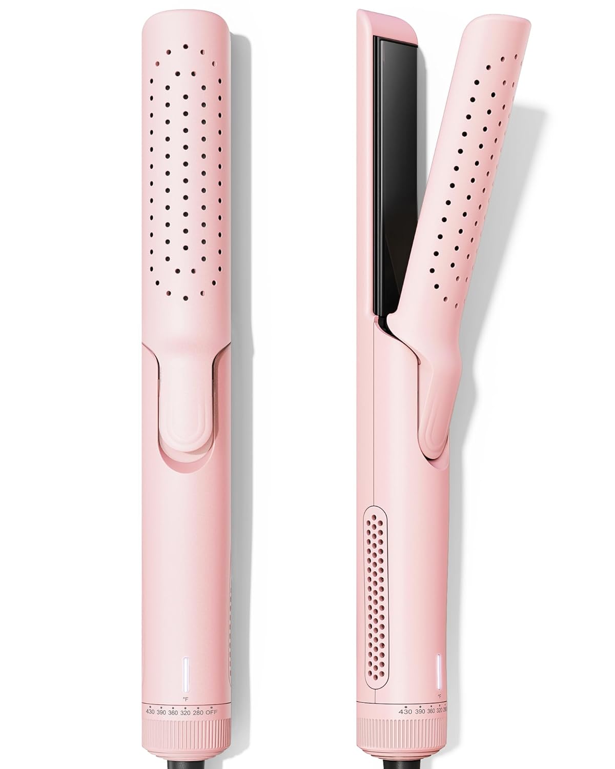 Styler Curling Iron with 360° Vented Cool Air for Long-Lasting Curls, 1 Inch Hair Straightener and Curler 2 in 1, Dual Voltage, Adjustable Temps, Pink