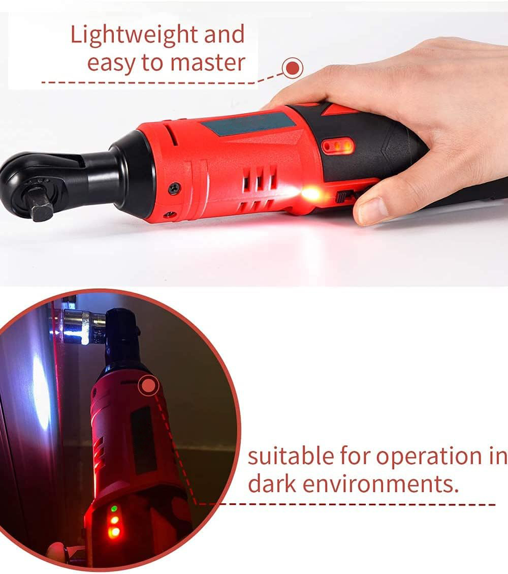 Cordless electric ratchet wrench Set, 3/8 inch 12V electric ratchet tool kit with 2 packs 2000mAh lithium-ion batteries and charger