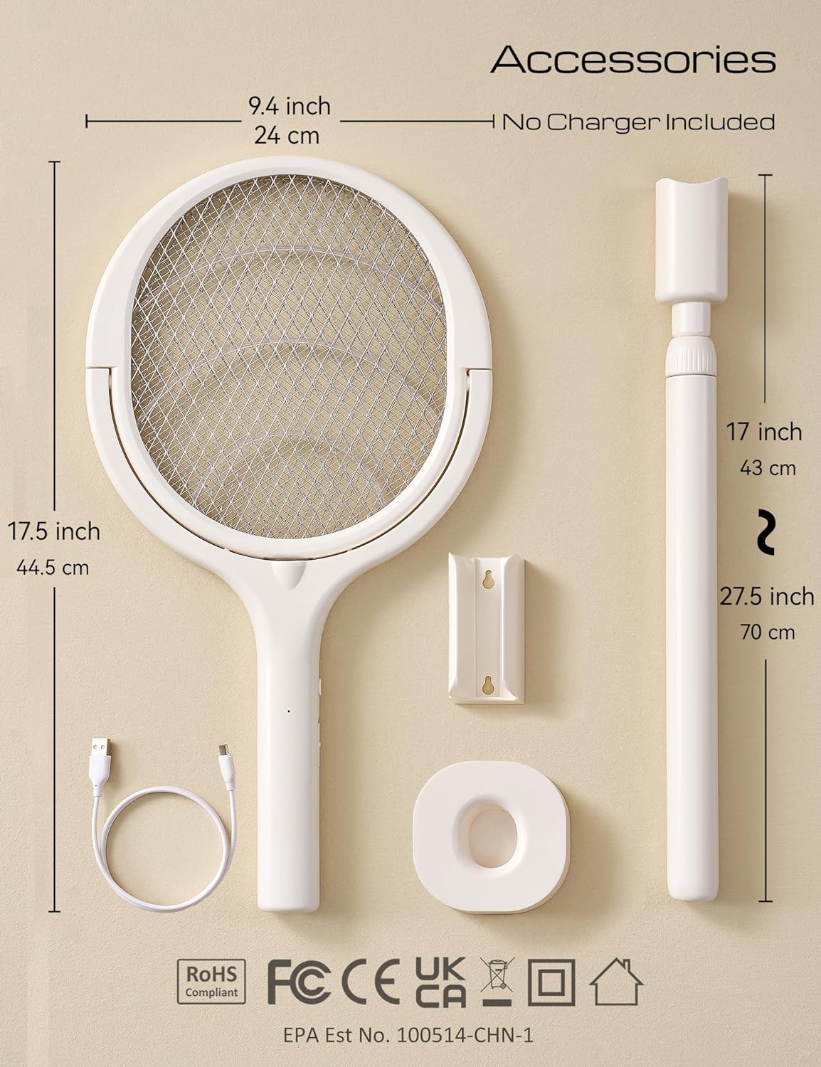 2-Pack Rotating Head Rechargeable Fly Swatter Electric Fly Swatter Racket Bug Zapper Racket Indoor Bug Zapper Indoor Fly Zapper Repellent Fruit Fly Trap Mosquito Zapper, with 2 Telescopic Extensions