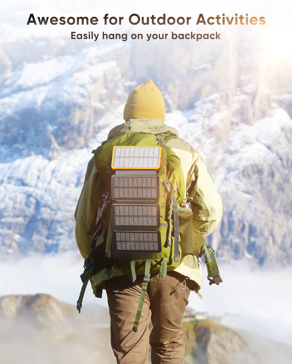 Solar Charger 25000mAh, Outdoor USB C Portable Power Bank with 4 Solar Panels, 3A Fast Charge External Battery Pack with 3 USB Outputs Compatible with Smartphones, Tablets, etc.