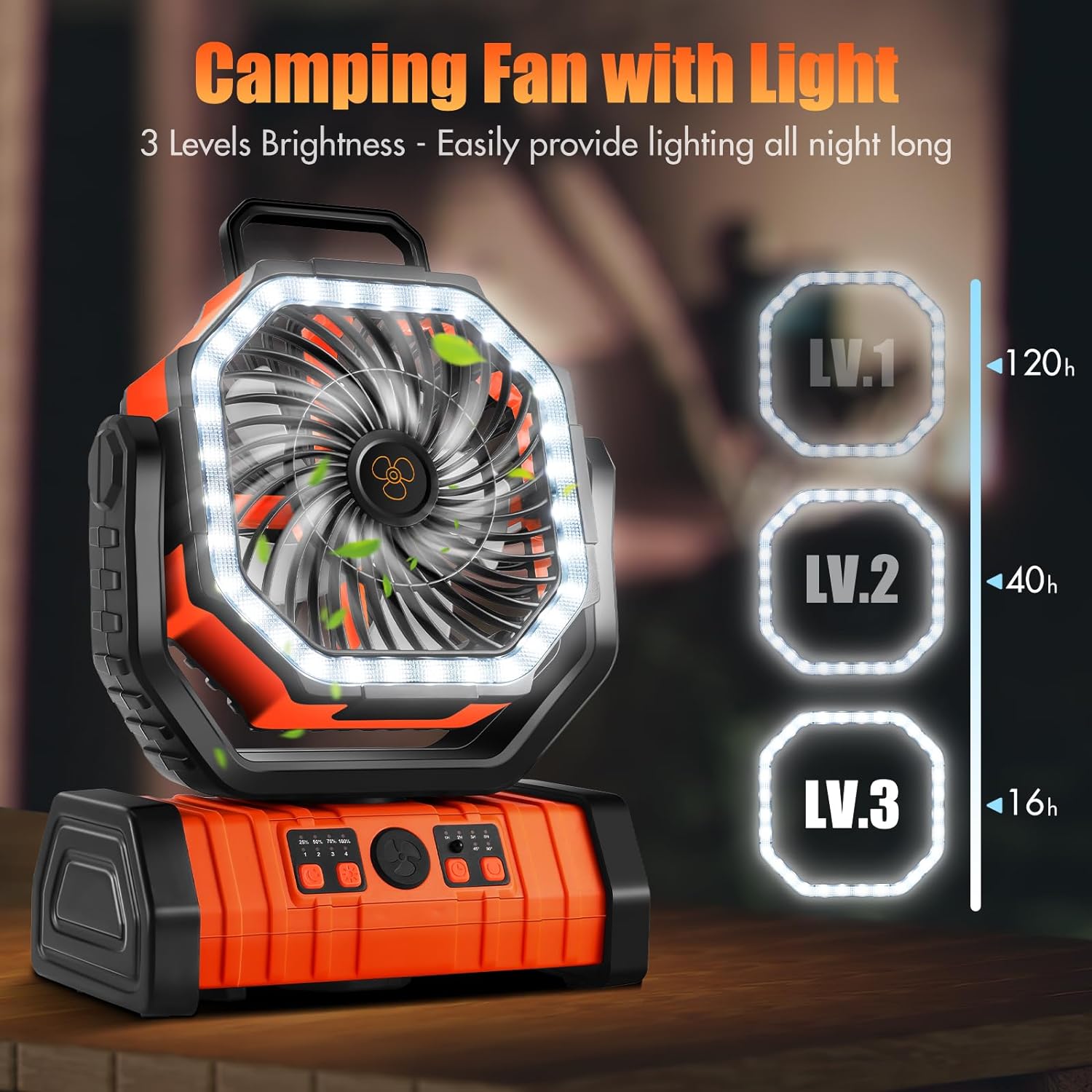 20000mAh Camping Fan with LED Lantern, Rechargeble Battery Operated Fan with 270° Head Rotation & Hook, Battery Operated Tents Fan with Remote for Picnic, Barbecue, Fishing, Travel, Home Outages