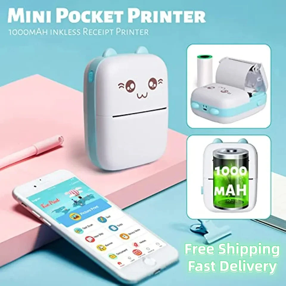 Portable Thermal Printer MINI Photo Pocket Thermal Label Printer Ink-Free 58mm Printing Wireless Bluetooth Android IOS