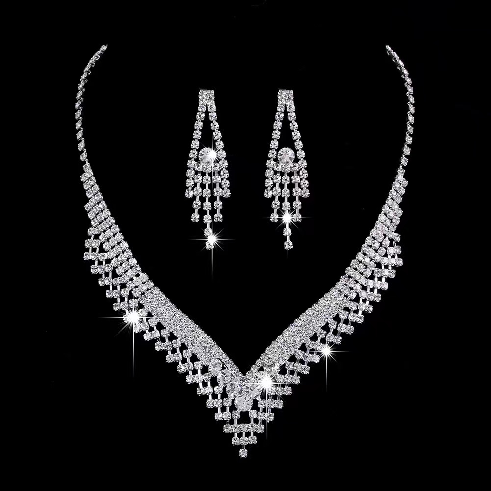 Metal claw chain rhinestone wedding necklace Bridal necklace earrings