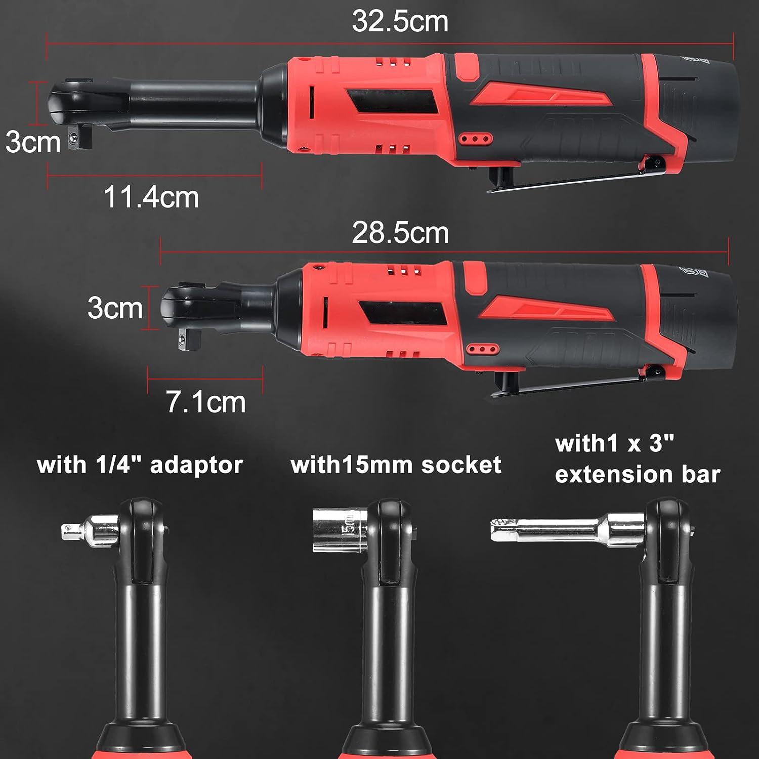 Cordless electric ratchet wrench Set, 3/8 inch 12V electric ratchet tool kit with 2 packs 2000mAh lithium-ion batteries and charger