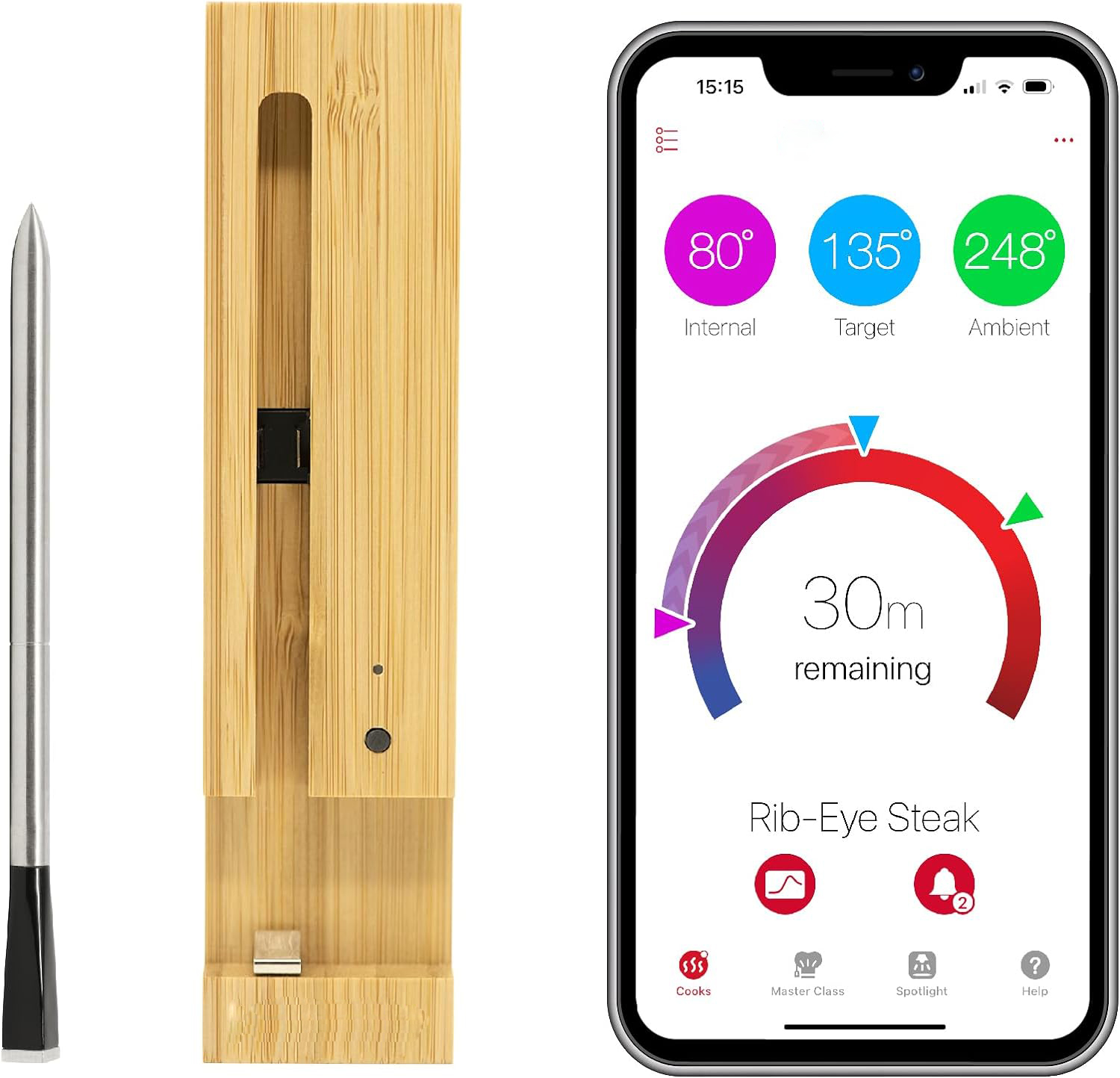 Wireless Smart Meat Thermometer with Bluetooth | Long Range | Measures Internal & Ambient Temp | for BBQ