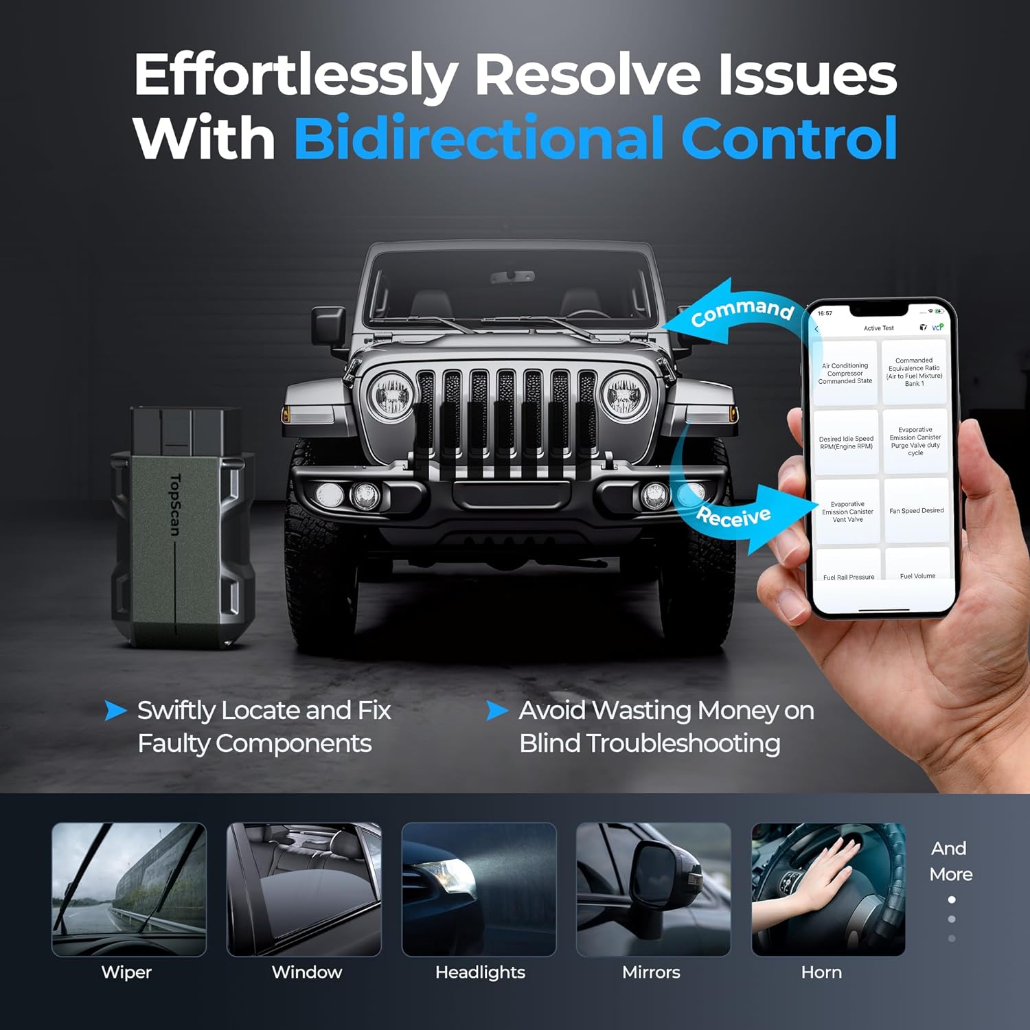 TopScan OBD2 Scanner Bluetooth, Bi-Directional Scanner Wireless All System Diagnostic Tool for iOS & Android