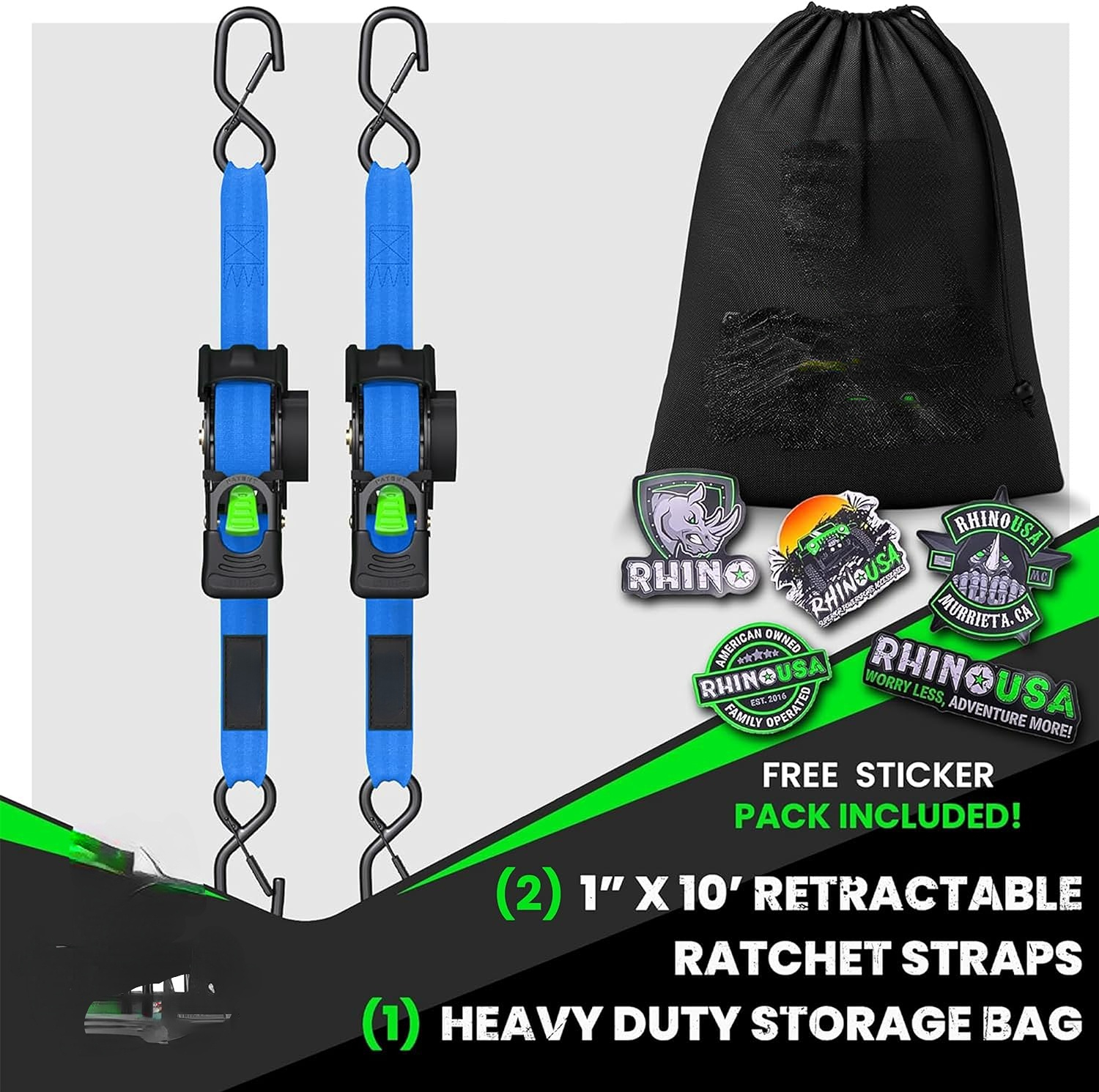 Retractable ratchet Tie down Band (4PK) - 1,209 LBS guaranteed maximum breaking strength! Includes (4) Ultimate 1 