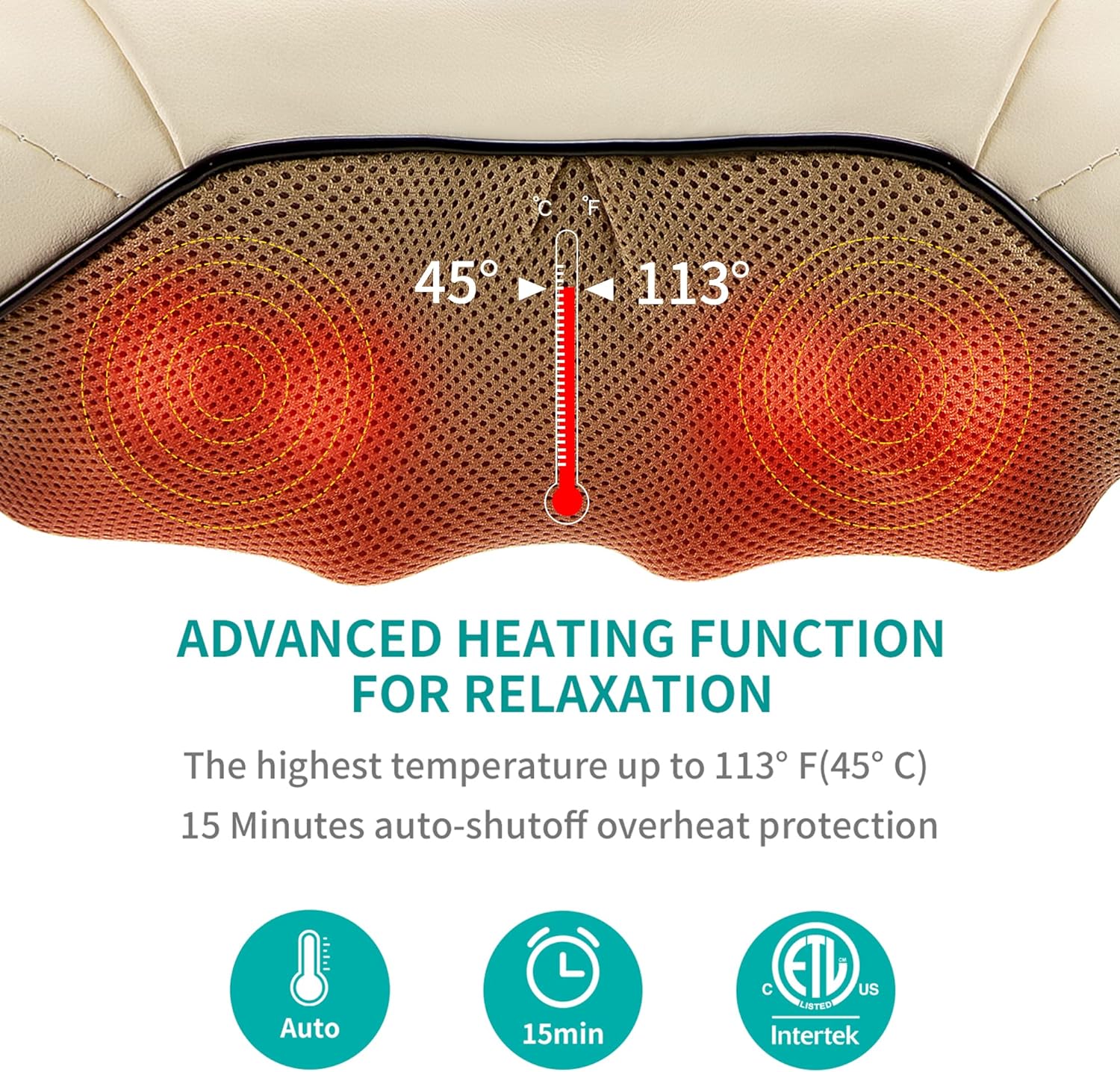 Shiatsu Neck and Back Massager with Soothing Heat,  Electric Deep Tissue 3D Kneading Massage Pillow