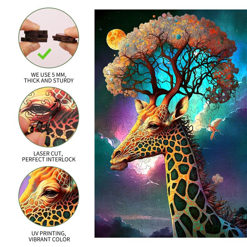 Wooden Jigsaw Puzzle for Kids and  Adults Thinking Giraffe 200 300 Pcs Unique  Shape Nice Box Packing Fun Challenging Brain  Exercise Family Game Creative Gift for Friends