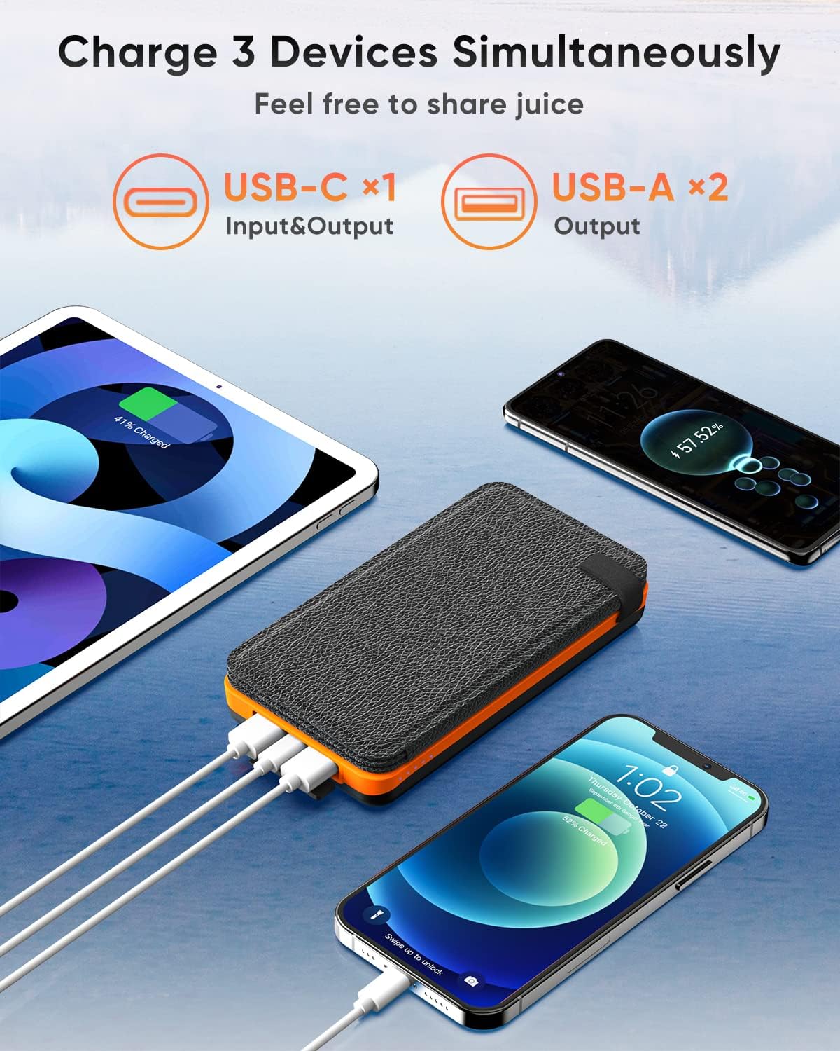 Solar Charger 25000mAh, Outdoor USB C Portable Power Bank with 4 Solar Panels, 3A Fast Charge External Battery Pack with 3 USB Outputs Compatible with Smartphones, Tablets, etc.