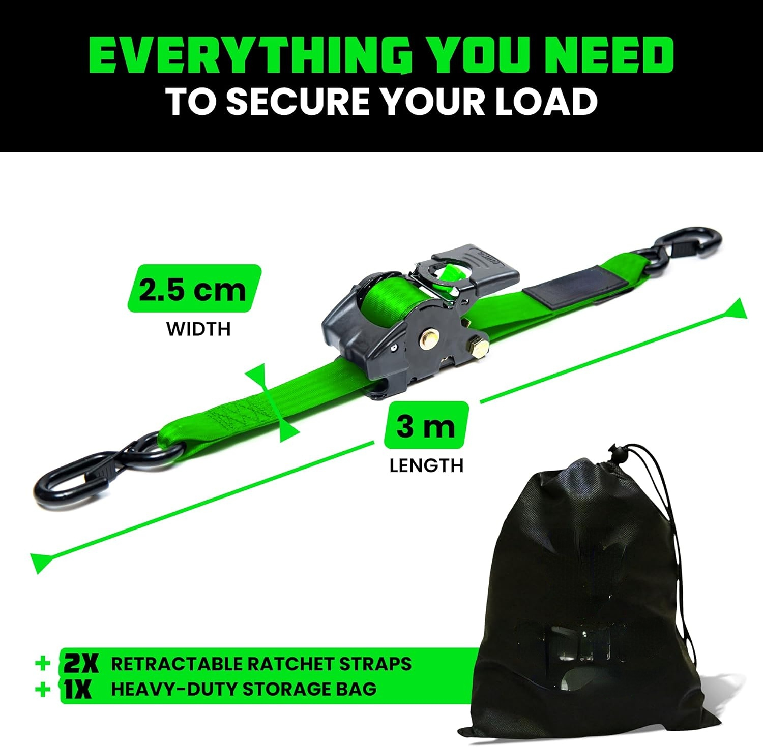 Retractable ratchet Tie down Band (4PK) - 1,209 LBS guaranteed maximum breaking strength! Includes (4) Ultimate 1 