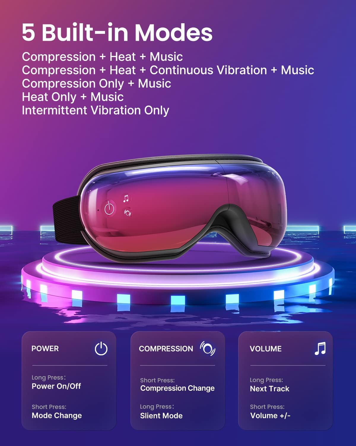 Eye Massager with Heat, Face Massager, Heated Eye Mask with Bluetooth Music