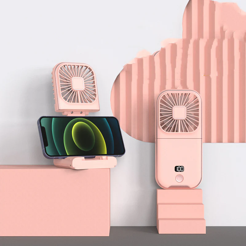3 in 1 Folding Portable Neck Fan Digital Display Mini Fan with Power Bank & Cellphone Stand