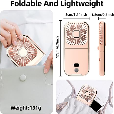 3 in 1 Folding Portable Neck Fan Digital Display Mini Fan with Power Bank & Cellphone Stand