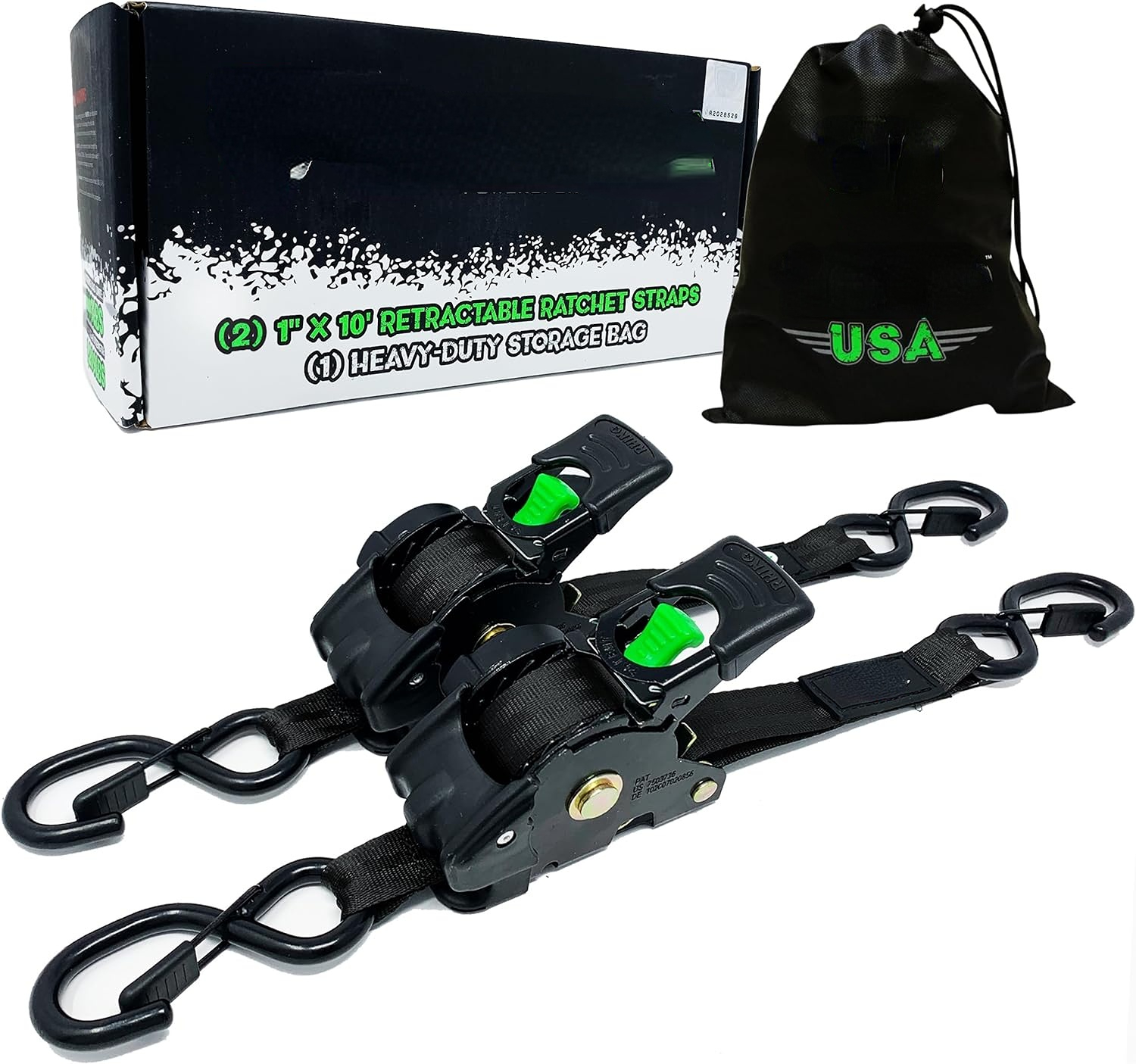 Retractable ratchet Tie down Band (4PK) - 1,209 LBS guaranteed maximum breaking strength! Includes (4) Ultimate 1 