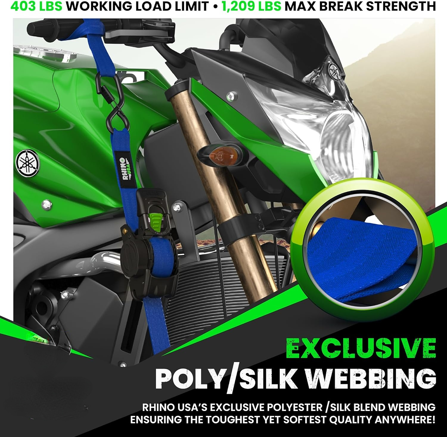 Retractable ratchet Tie down Band (4PK) - 1,209 LBS guaranteed maximum breaking strength! Includes (4) Ultimate 1 