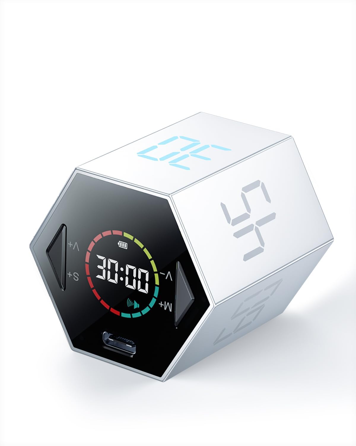 Hexagonal magnetic Flip focus timer with silent and adjustable audible alarms for work, office, ADHD, study, tasks!