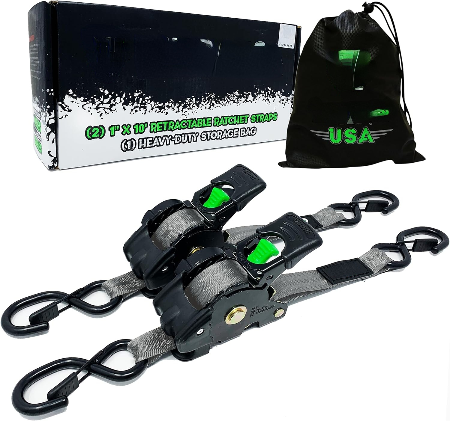 Retractable ratchet Tie down Band (4PK) - 1,209 LBS guaranteed maximum breaking strength! Includes (4) Ultimate 1 