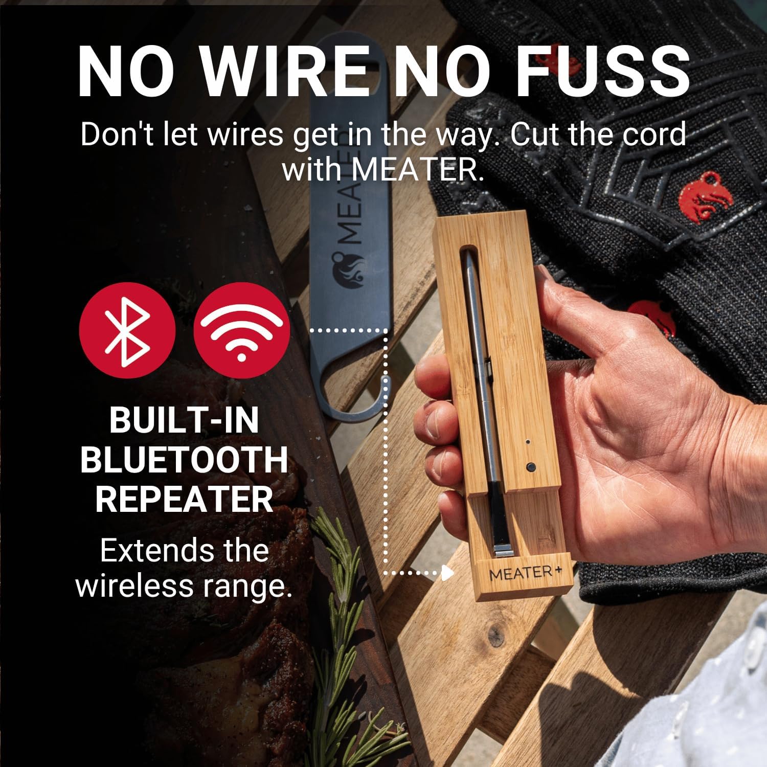 Wireless Smart Meat Thermometer with Bluetooth | Long Range | Measures Internal & Ambient Temp | for BBQ