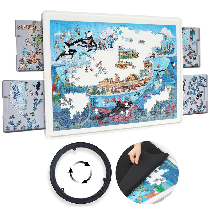 1500 Pieces Rotating Plastic Puzzle  Board with Drawers and Cover, 35