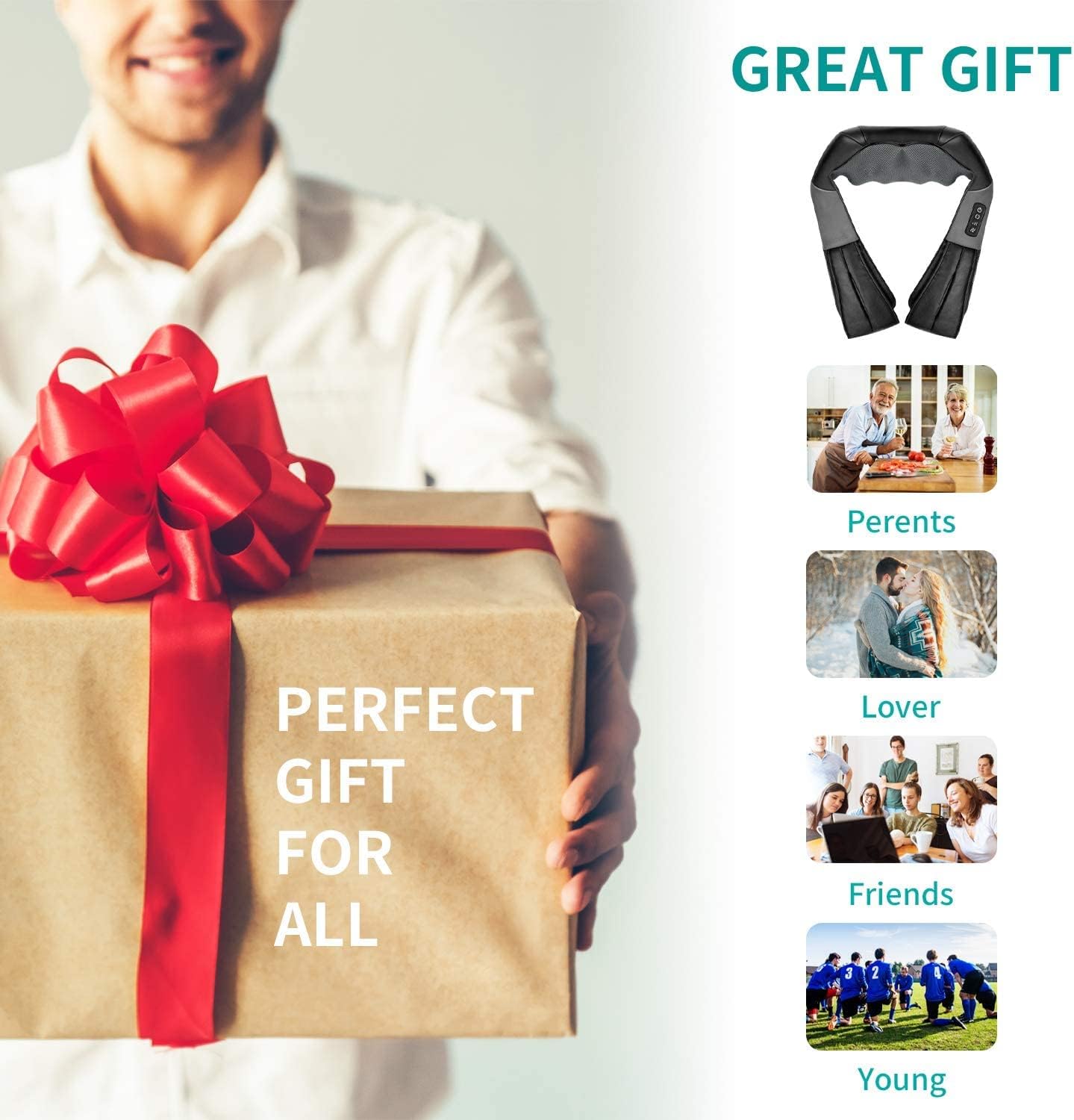 Shiatsu Neck and Back Massager with Soothing Heat,  Electric Deep Tissue 3D Kneading Massage Pillow