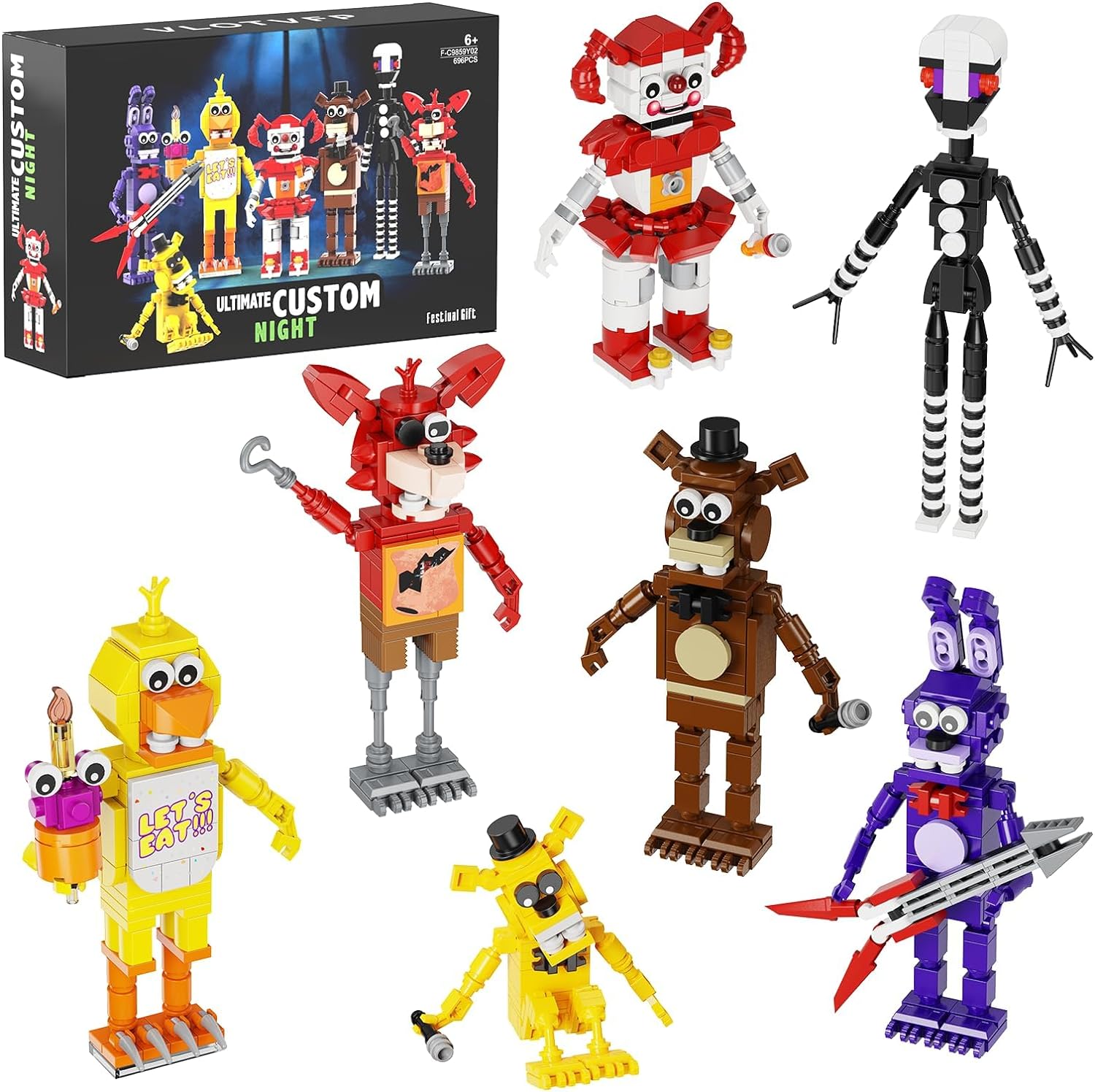 Building Block Toy 7 in 1, Fazbear Fredy Fighting Monster Action Figure DIY Model, Compatible with Lego, Suitable for 8+ Adults Boys Girls Birthday Gifts (695PCS)