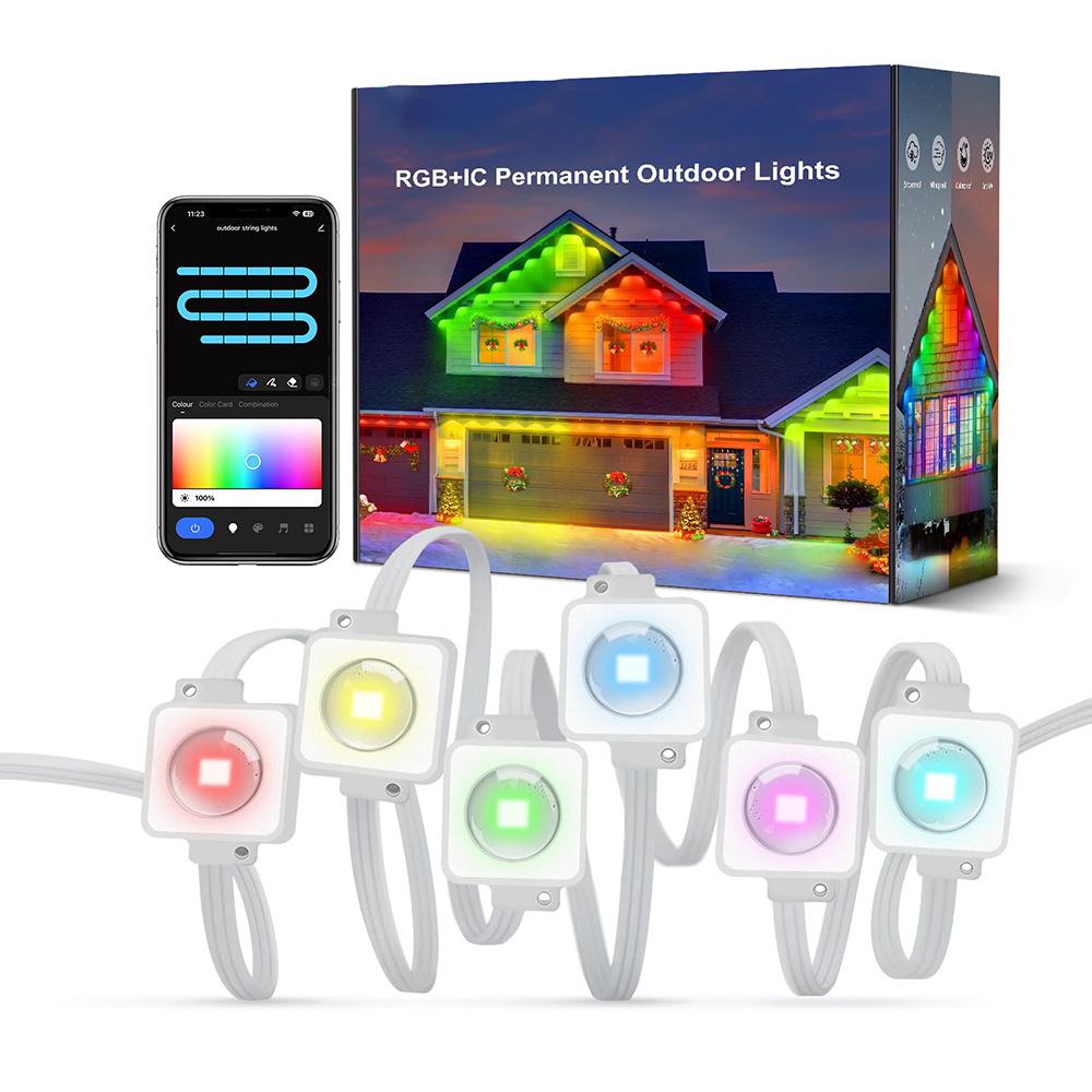 Outdoor Lights, Smart RGBIC Outdoor Lights with 75 Scene Modes, 50ft with 36 LED Eaves Lights IP67 Waterproof for Valentines Day Decorations, Party, Work with Alexa, Google Assistant