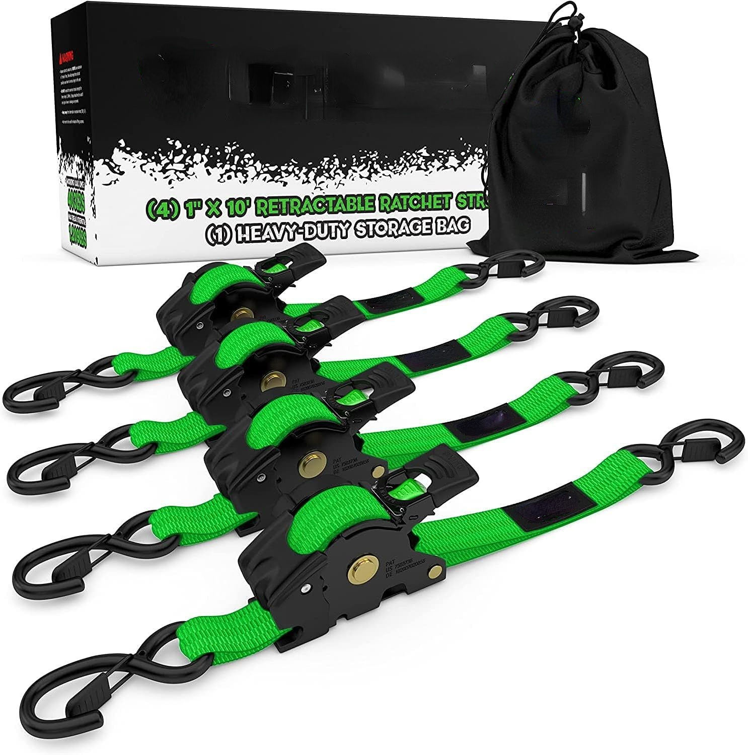 Retractable ratchet Tie down Band (4PK) - 1,209 LBS guaranteed maximum breaking strength! Includes (4) Ultimate 1 