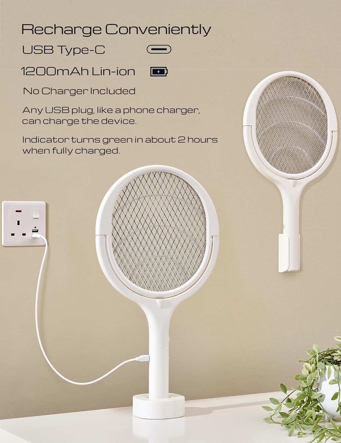 2-Pack Rotating Head Rechargeable Fly Swatter Electric Fly Swatter Racket Bug Zapper Racket Indoor Bug Zapper Indoor Fly Zapper Repellent Fruit Fly Trap Mosquito Zapper, with 2 Telescopic Extensions