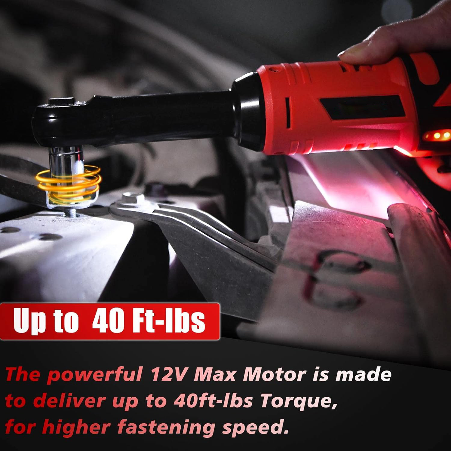 Cordless electric ratchet wrench Set, 3/8 inch 12V electric ratchet tool kit with 2 packs 2000mAh lithium-ion batteries and charger