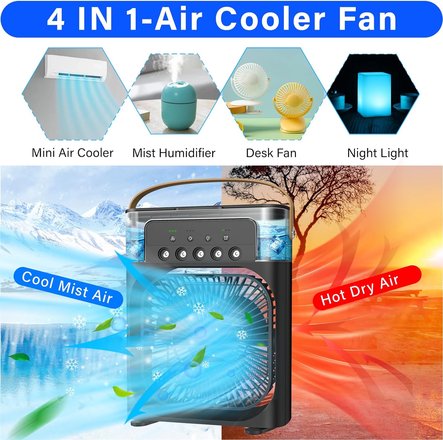 Portable Air Conditioners - Small Portable AC Quiet Personal Air Cooler,USB Powered Desktop Cooling Fan, 1/2/3 H Timer, 3 Speeds,360°Adjustment，Only cool and not damp~