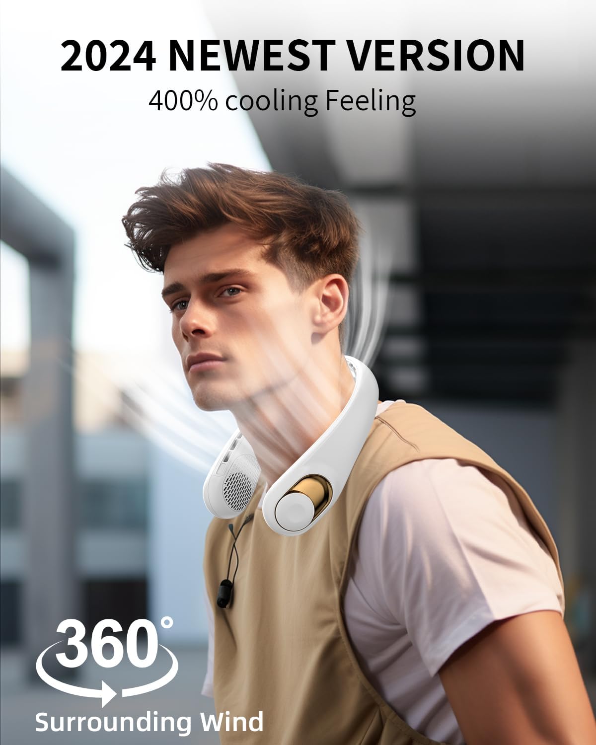 Neck Fan, Personal Fan with LED Indicator, USB-C Charging, Long-Lasting 5200mAh Battery, Hands Free Bladeless Fan with 3 Adjustable Speeds & Ultra-Quiet, Ideal for Home, Travel & Outdoor