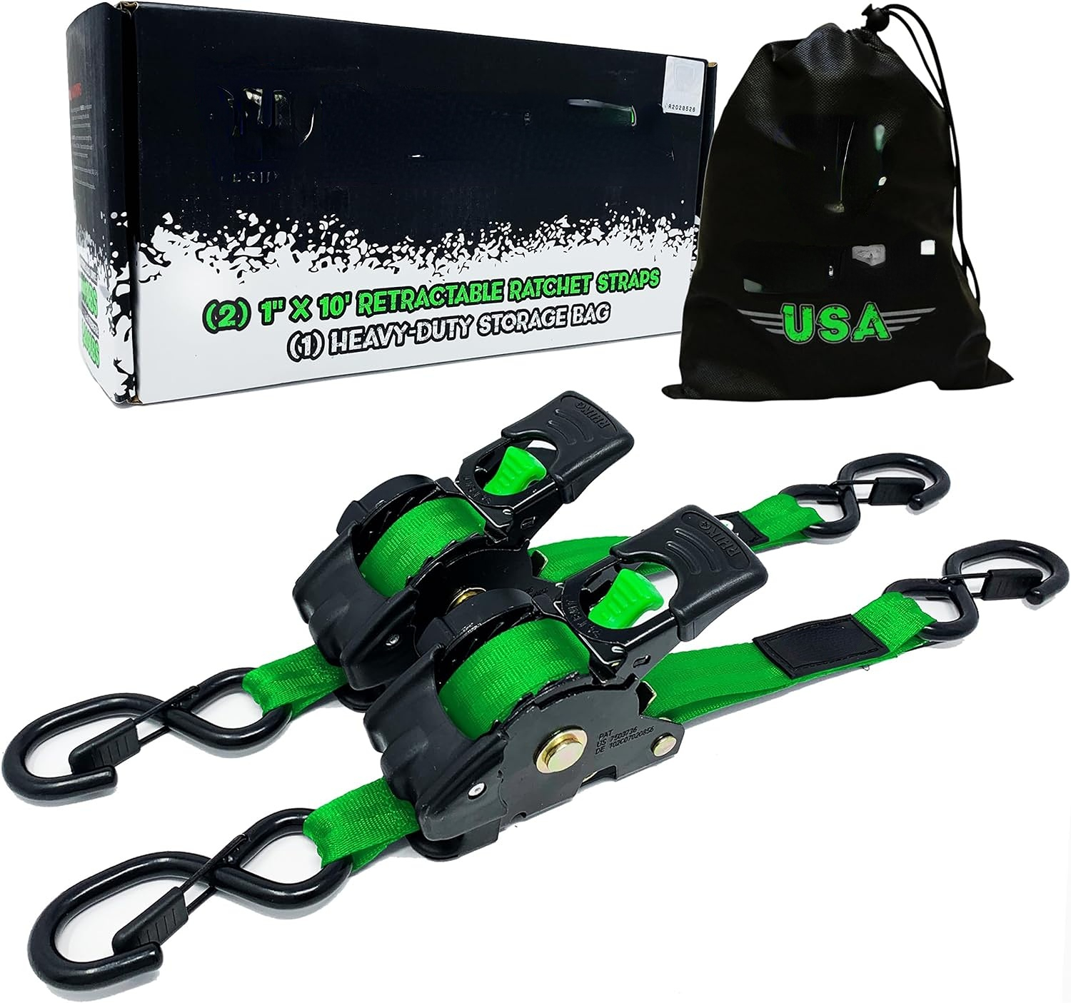 Retractable ratchet Tie down Band (4PK) - 1,209 LBS guaranteed maximum breaking strength! Includes (4) Ultimate 1 