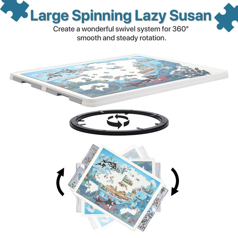 1500 Pieces Rotating Plastic Puzzle  Board with Drawers and Cover, 35