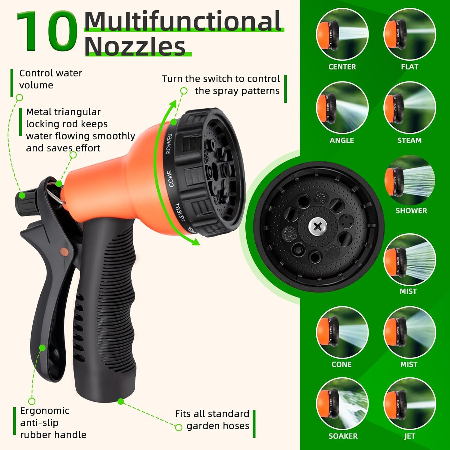 Garden Hose 100FT-Stainless Steel Water Hose with 10 Function Nozzle & Solid Fittings,No-Kink & No-Tangle,Lightweight Metal Garden Hoses,Anti-Rust Heavy Duty Water Hoses for Yard,Car Wash,Farm,Pet