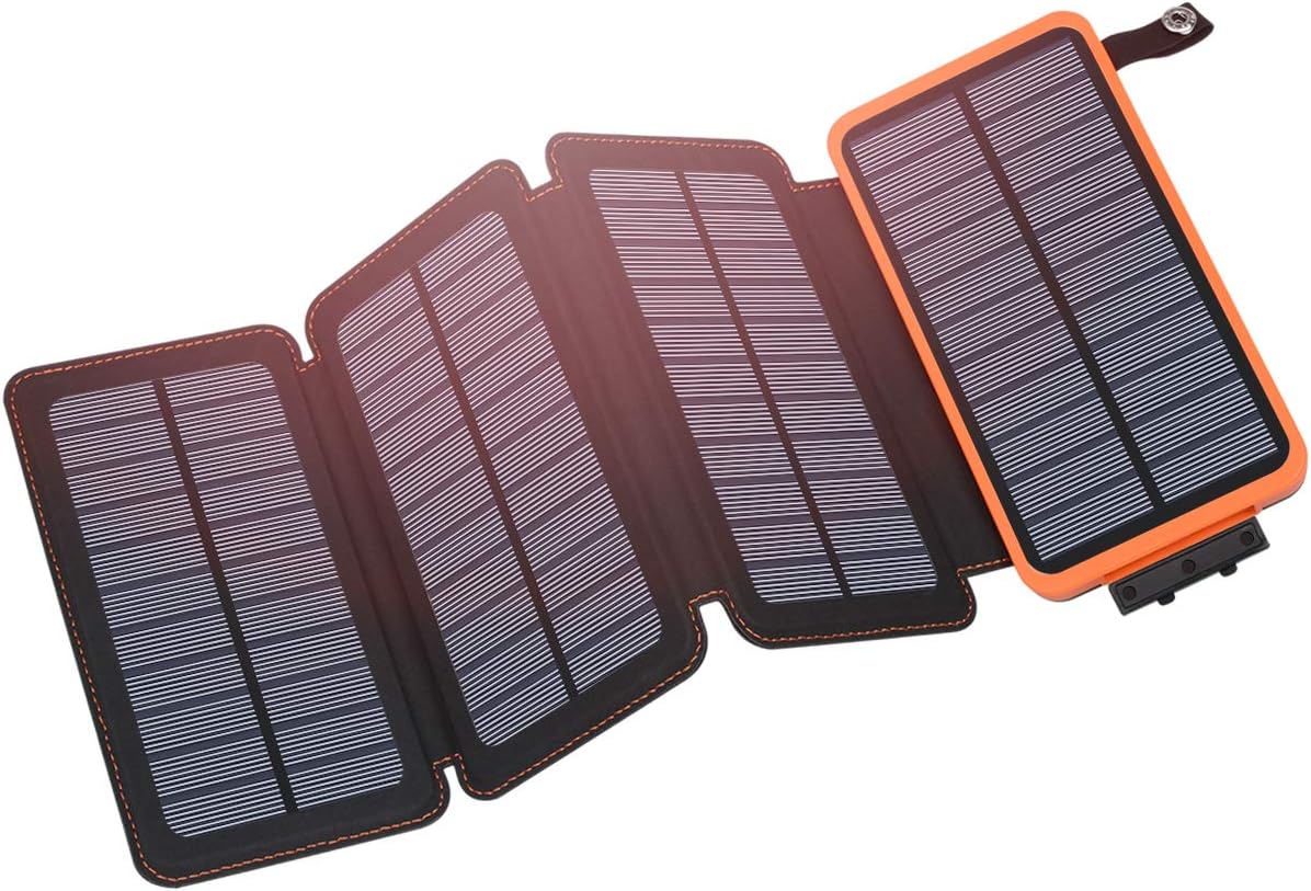 Solar Charger 25000mAh, Outdoor USB C Portable Power Bank with 4 Solar Panels, 3A Fast Charge External Battery Pack with 3 USB Outputs Compatible with Smartphones, Tablets, etc.