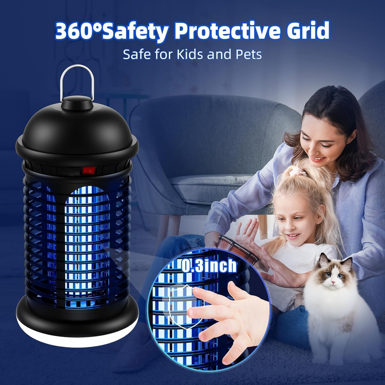 Outdoor with LED Light, 4200V Electric Mosquito Zapper, Insect Fly Zapper Outdoor Indoor, 5ft Power Cord, IPX6 Waterproof, Plug in Mosquito Killer for Patio Yard Home