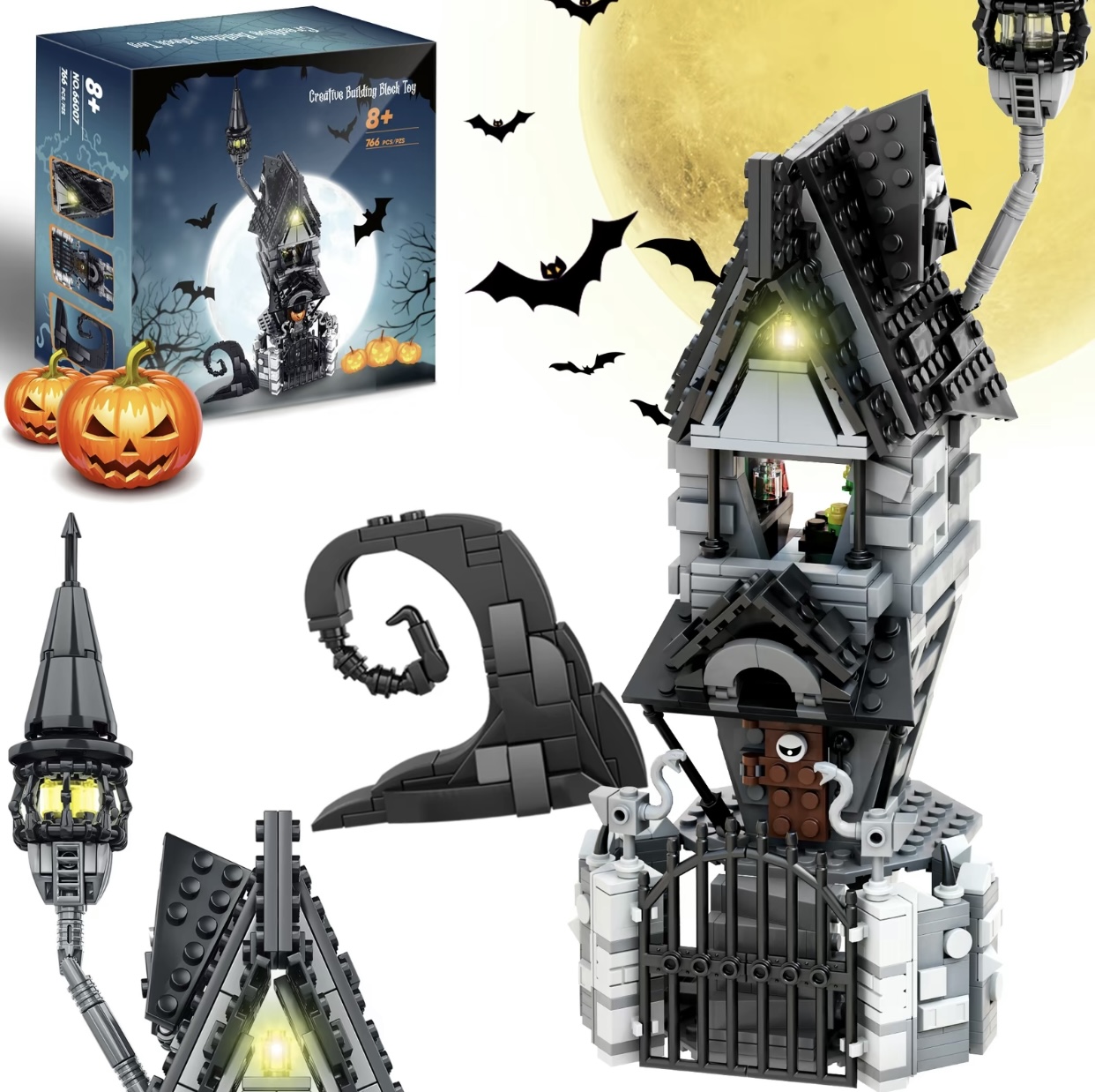 (766pcs)Halloween haunted architectureBuilding Set, Stress relief toy withMinifigures, Movie Fans gift for Adults