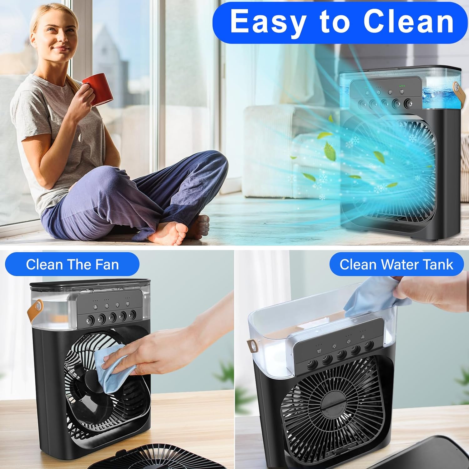 Portable Air Conditioners - Small Portable AC Quiet Personal Air Cooler,USB Powered Desktop Cooling Fan, 1/2/3 H Timer, 3 Speeds,360°Adjustment，Only cool and not damp~