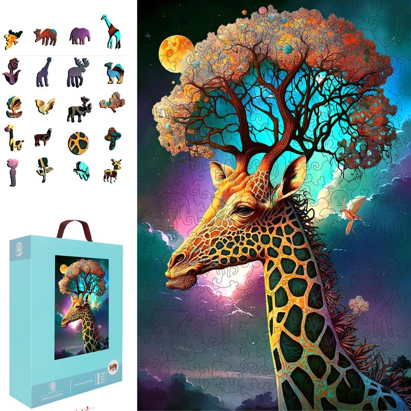 Wooden Jigsaw Puzzle for Kids and  Adults Thinking Giraffe 200 300 Pcs Unique  Shape Nice Box Packing Fun Challenging Brain  Exercise Family Game Creative Gift for Friends