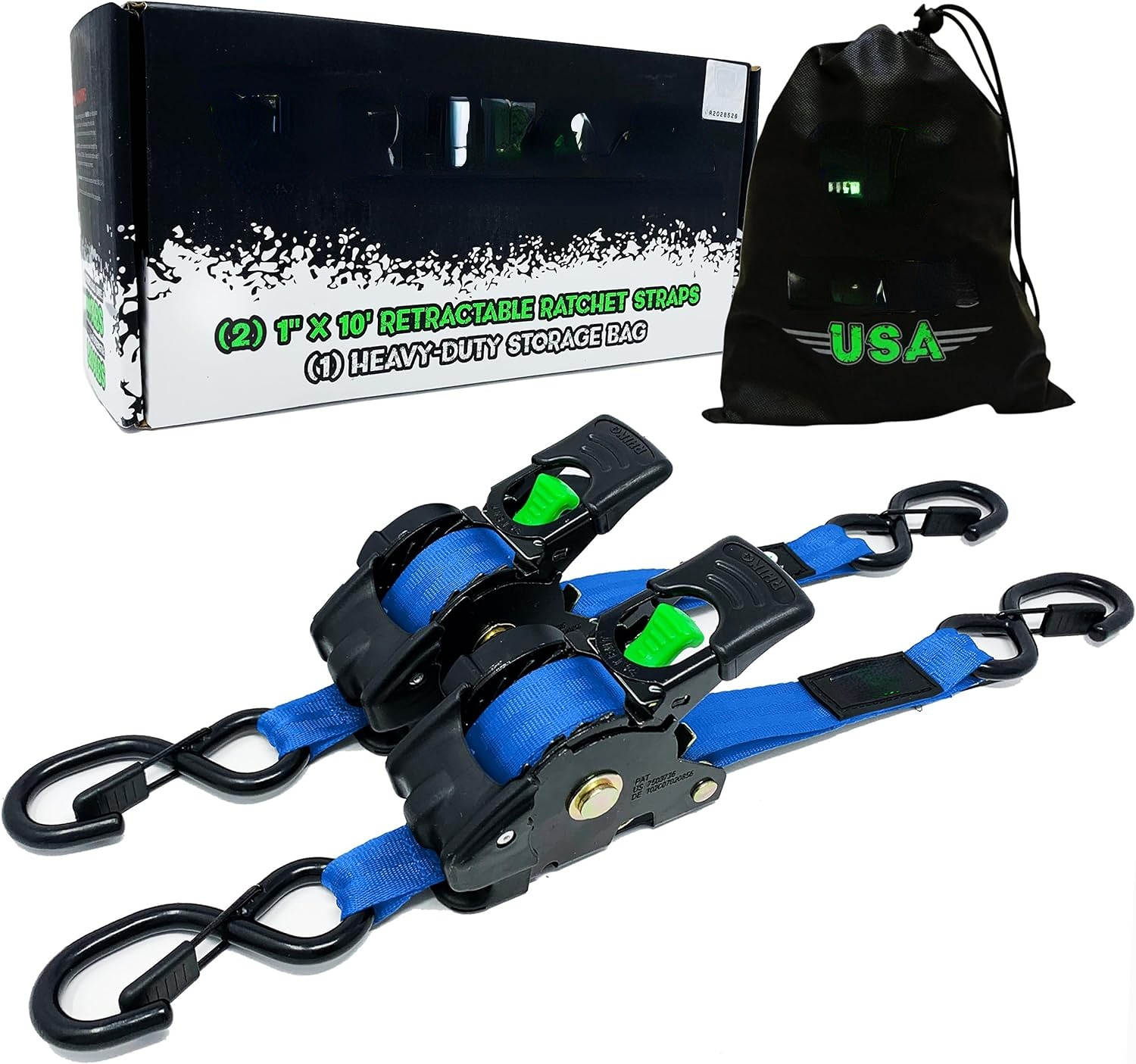 Retractable ratchet Tie down Band (4PK) - 1,209 LBS guaranteed maximum breaking strength! Includes (4) Ultimate 1 