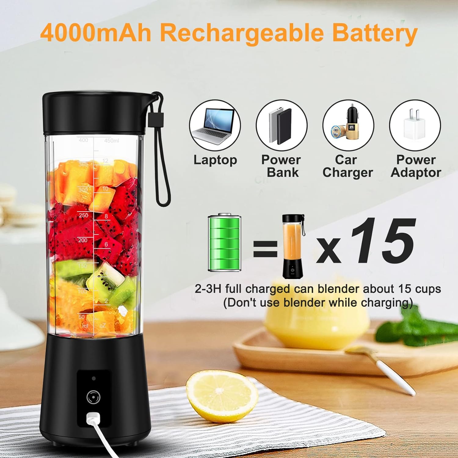 Portable Blender, Personal Mini Blender Smoothies and Shakes USB Rechargeable Juicer Cup Travel Handheld Fresh Juice Blender