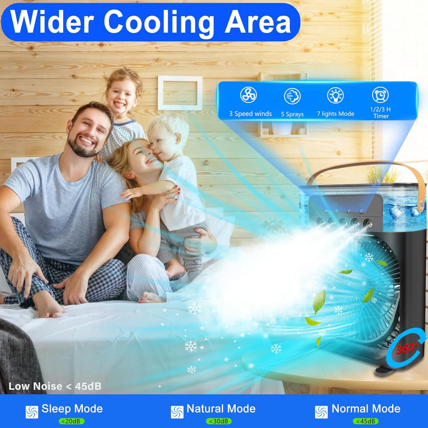 Portable Air Conditioners - Small Portable AC Quiet Personal Air Cooler,USB Powered Desktop Cooling Fan, 1/2/3 H Timer, 3 Speeds,360°Adjustment，Only cool and not damp~