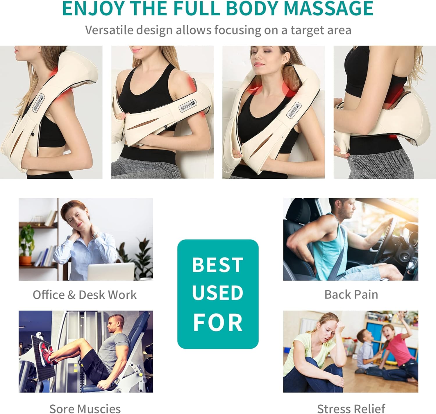 Shiatsu Neck and Back Massager with Soothing Heat,  Electric Deep Tissue 3D Kneading Massage Pillow