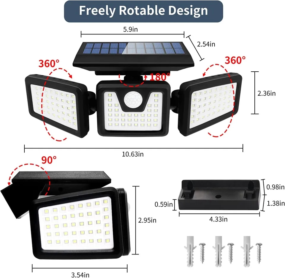 LED Solar Lights Outdoor Waterproof Motion Sensor Security Lamp 3 Head,Last Day~50% discount !